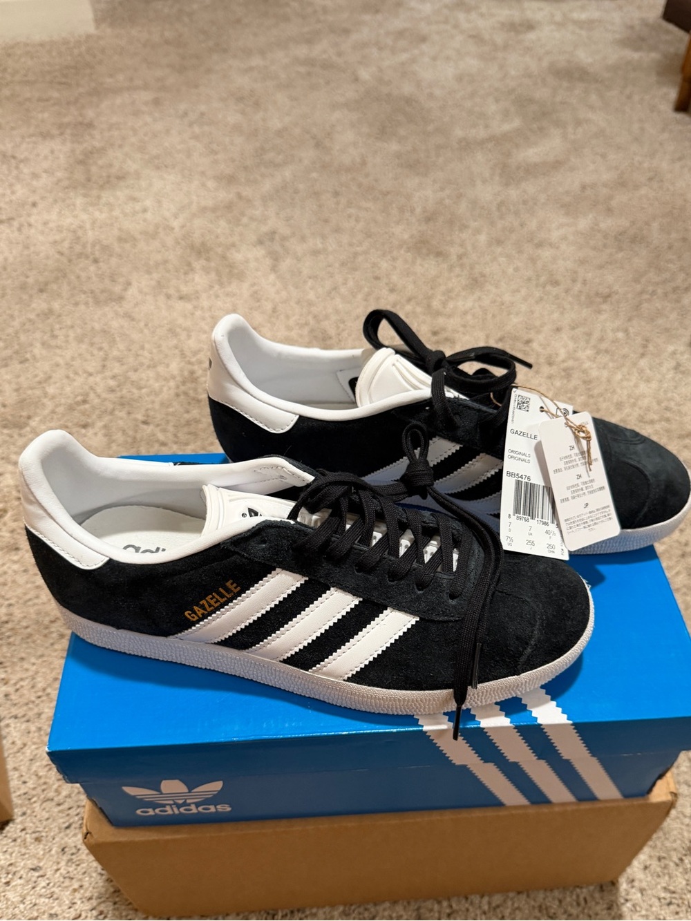 adidas Black & White Gazelle Suede Sneakers